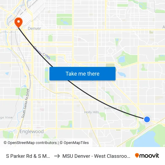 S Parker Rd & S Macon St to MSU Denver - West Classroom Building map