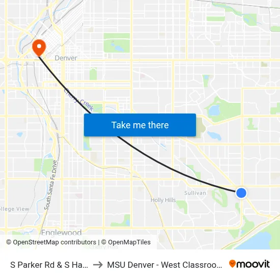 S Parker Rd & S Havana St to MSU Denver - West Classroom Building map
