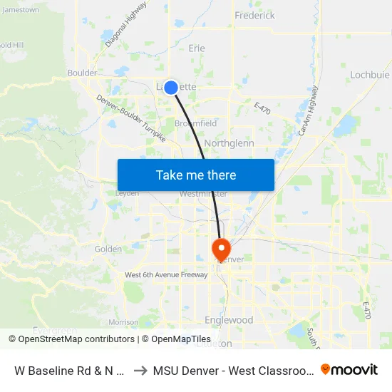 W Baseline Rd & N Carr Ave to MSU Denver - West Classroom Building map
