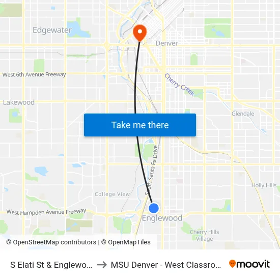 S Elati St & Englewood Pkwy to MSU Denver - West Classroom Building map