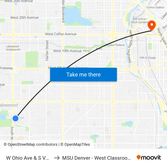 W Ohio Ave & S Vance St to MSU Denver - West Classroom Building map