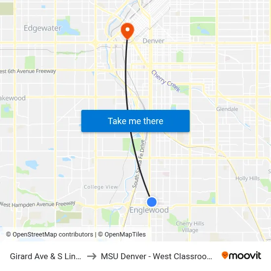Girard Ave & S Lincoln St to MSU Denver - West Classroom Building map