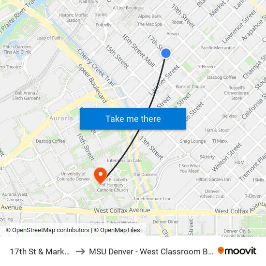 17th St & Market St to MSU Denver - West Classroom Building map