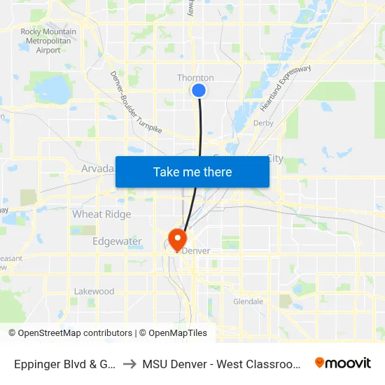 Eppinger Blvd & Grant St to MSU Denver - West Classroom Building map