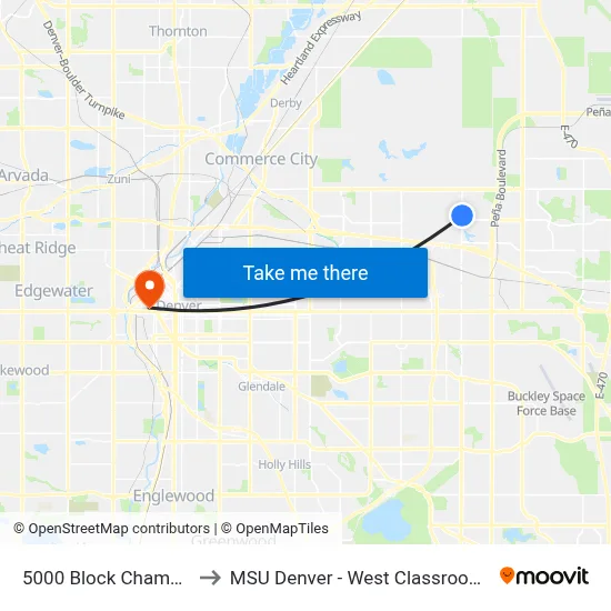 5000 Block Chambers Rd to MSU Denver - West Classroom Building map