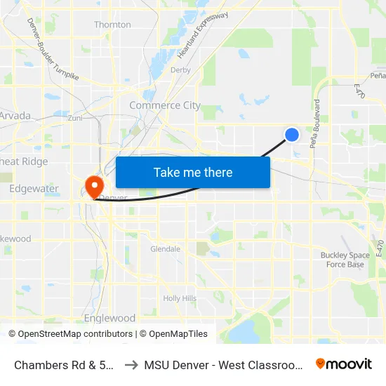 Chambers Rd & 53rd Ave to MSU Denver - West Classroom Building map