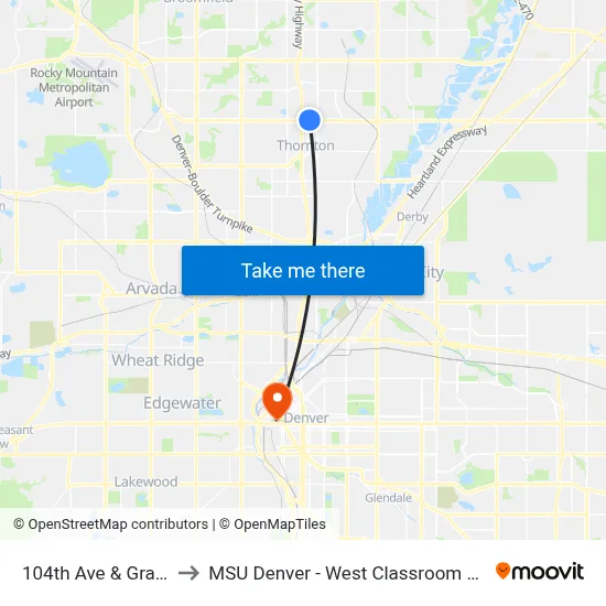 104th Ave & Grant Dr to MSU Denver - West Classroom Building map