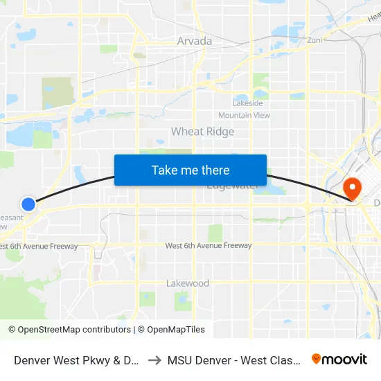 Denver West Pkwy & Denver West Dr to MSU Denver - West Classroom Building map
