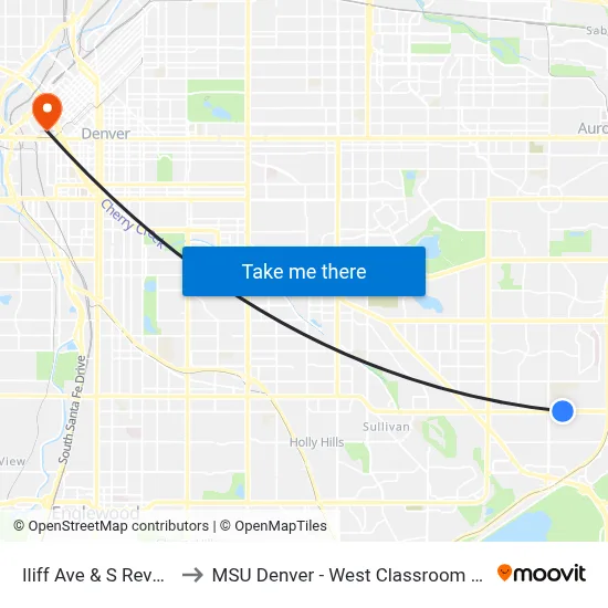 Iliff Ave & S Revere St to MSU Denver - West Classroom Building map