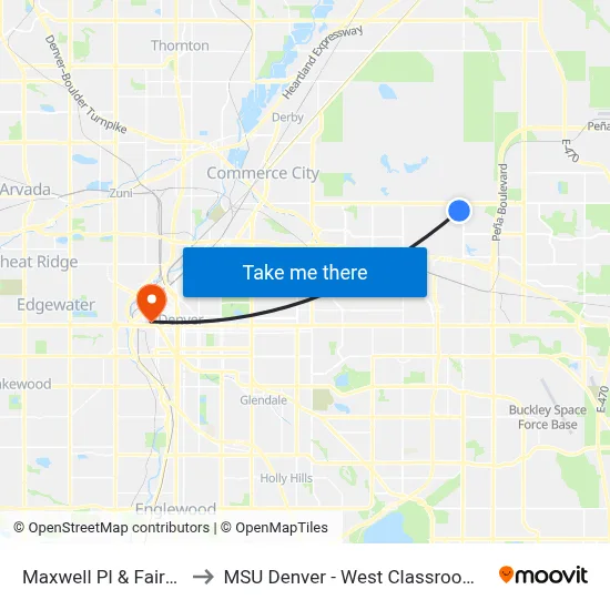 Maxwell Pl & Fairplay St to MSU Denver - West Classroom Building map