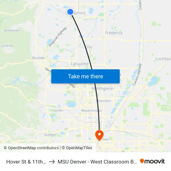 Hover St & 11th Ave to MSU Denver - West Classroom Building map