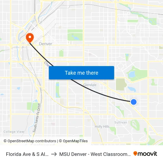 Florida Ave & S Alton St to MSU Denver - West Classroom Building map