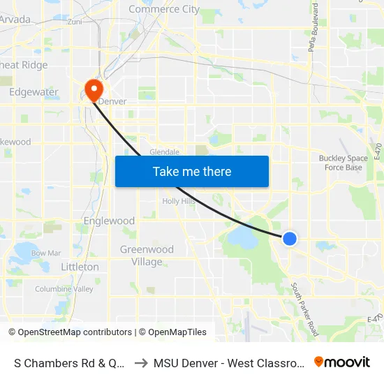 S Chambers Rd & Quincy Ave to MSU Denver - West Classroom Building map