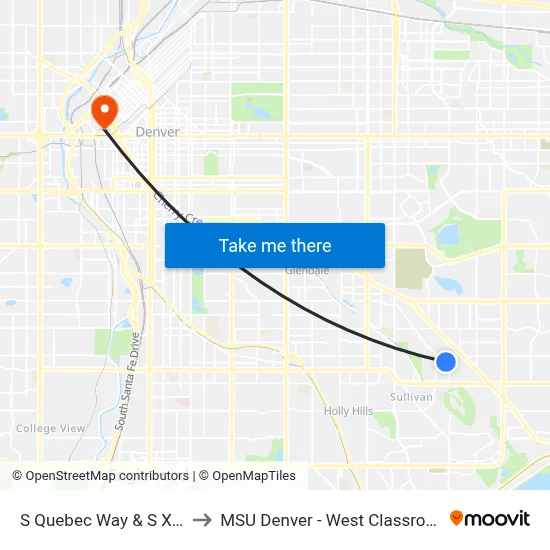 S Quebec Way & S Xenia Way to MSU Denver - West Classroom Building map