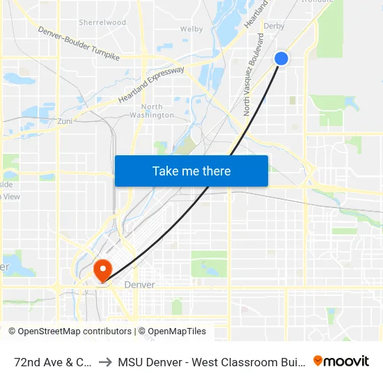 72nd Ave & Co 2 to MSU Denver - West Classroom Building map