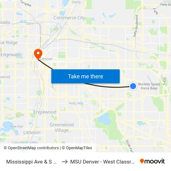 Mississippi Ave & S Buckley Rd to MSU Denver - West Classroom Building map