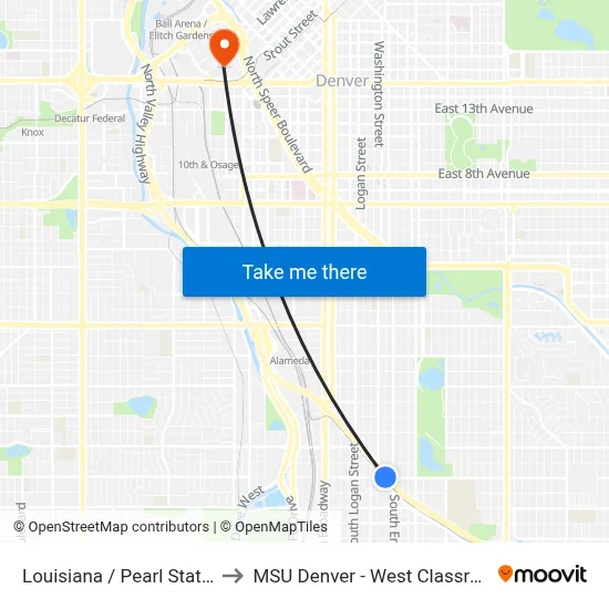Louisiana / Pearl Station Gate B to MSU Denver - West Classroom Building map