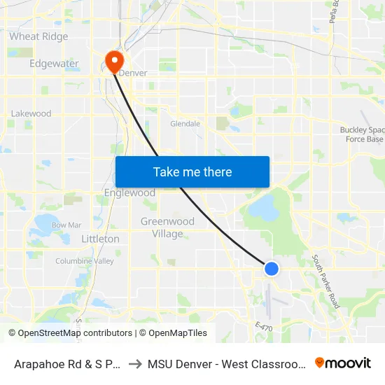 Arapahoe Rd & S Peoria St to MSU Denver - West Classroom Building map