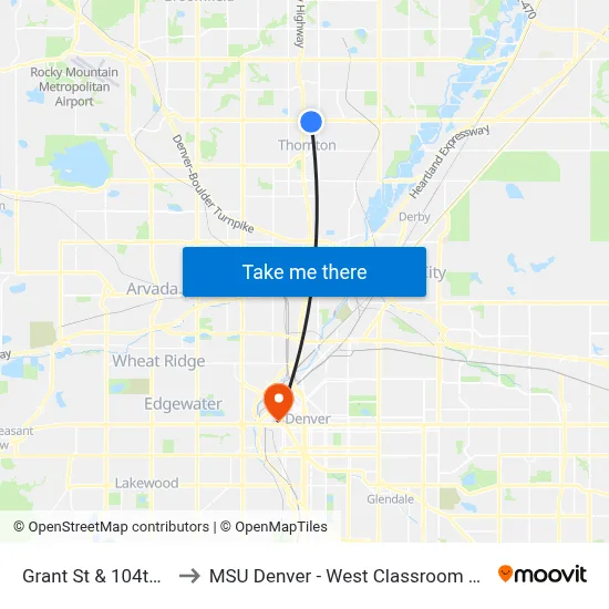 Grant St & 104th Ave to MSU Denver - West Classroom Building map