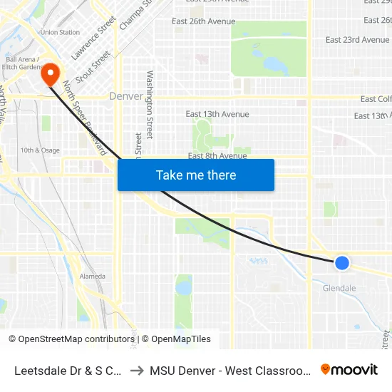 Leetsdale Dr & S Cherry St to MSU Denver - West Classroom Building map