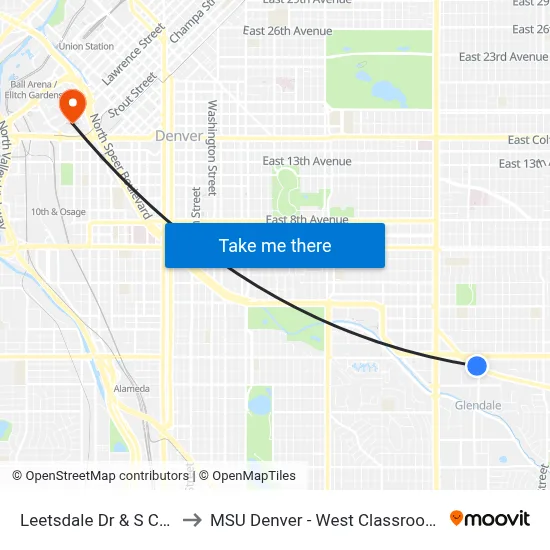 Leetsdale Dr & S Cherry St to MSU Denver - West Classroom Building map