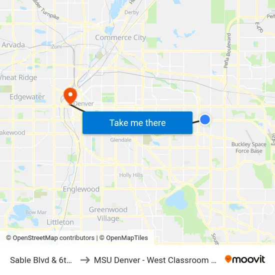 Sable Blvd & 6th Ave to MSU Denver - West Classroom Building map