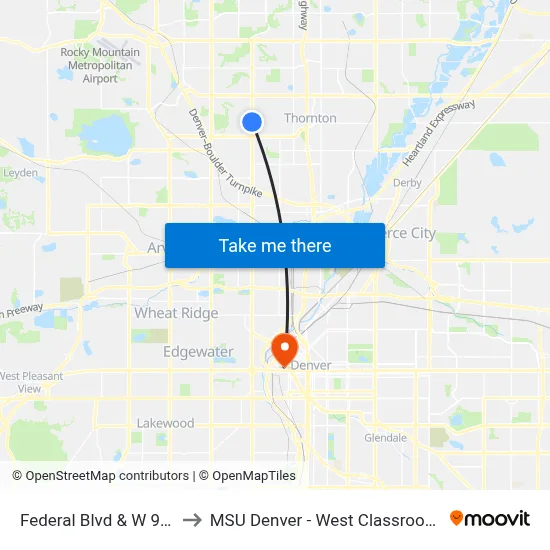 Federal Blvd & W 96th Ave to MSU Denver - West Classroom Building map