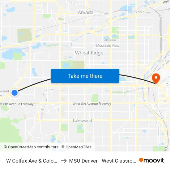 W Colfax Ave & Colorado Mills to MSU Denver - West Classroom Building map