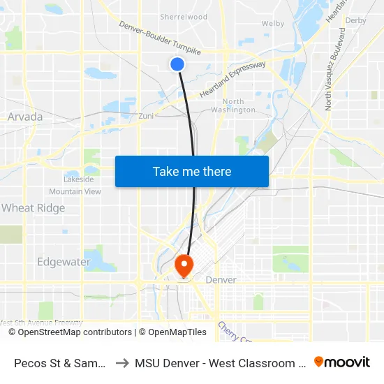 Pecos St & Samuel Dr to MSU Denver - West Classroom Building map