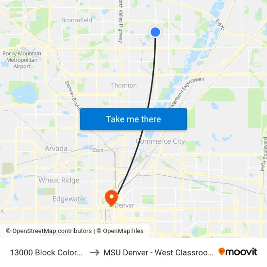 13000 Block Colorado Blvd to MSU Denver - West Classroom Building map