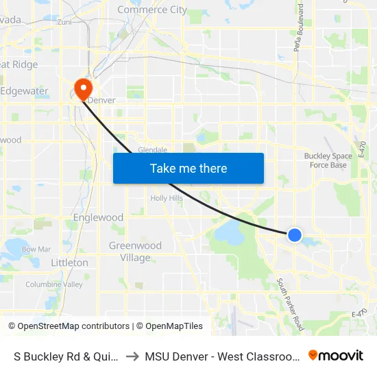 S Buckley Rd & Quincy Ave to MSU Denver - West Classroom Building map
