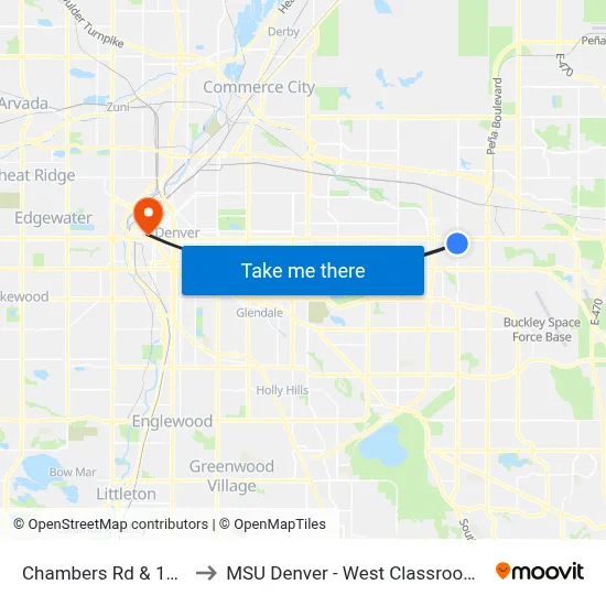 Chambers Rd & 13th Ave to MSU Denver - West Classroom Building map