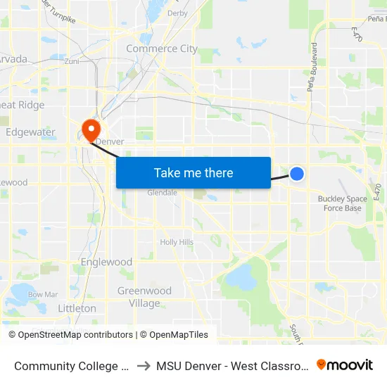 Community College Of Aurora to MSU Denver - West Classroom Building map