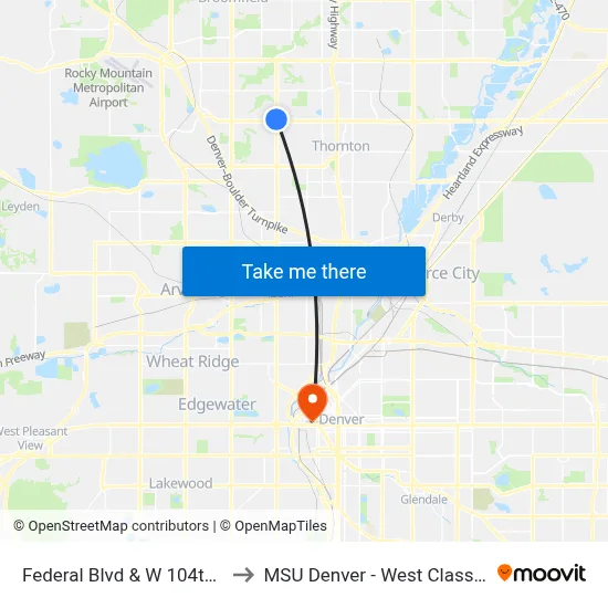 Federal Blvd & W 104th Ave Farside to MSU Denver - West Classroom Building map