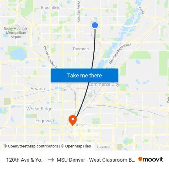 120th Ave & York St to MSU Denver - West Classroom Building map
