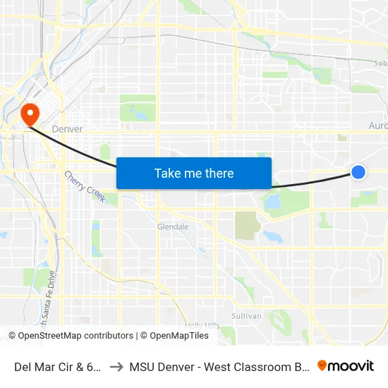 Del Mar Cir & 6th Pl to MSU Denver - West Classroom Building map