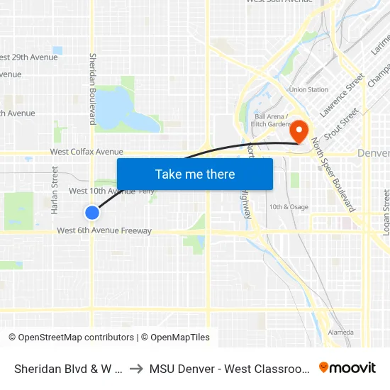 Sheridan Blvd & W 8th Ave to MSU Denver - West Classroom Building map