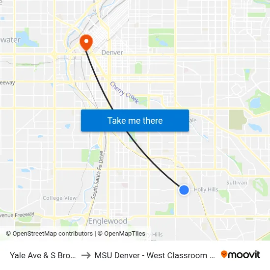 Yale Ave & S Brook Dr to MSU Denver - West Classroom Building map