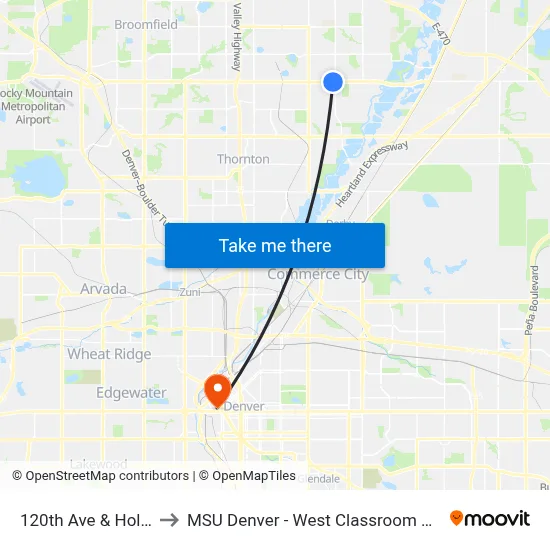 120th Ave & Holly St to MSU Denver - West Classroom Building map