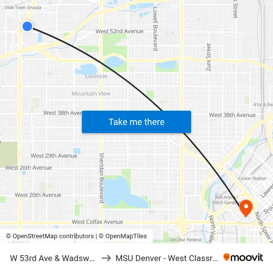 W 53rd Ave & Wadsworth Bypass to MSU Denver - West Classroom Building map