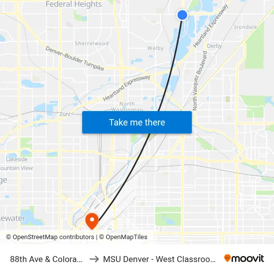 88th Ave & Colorado Blvd to MSU Denver - West Classroom Building map