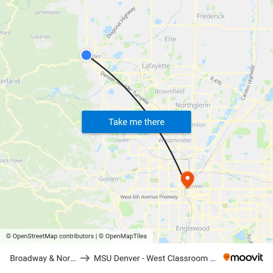 Broadway & North St to MSU Denver - West Classroom Building map