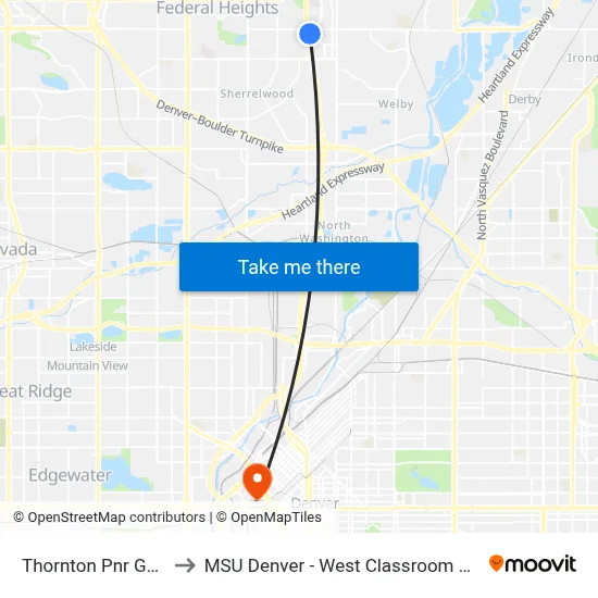 Thornton Pnr Gate A to MSU Denver - West Classroom Building map