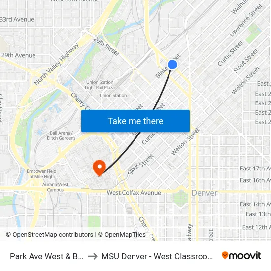 Park Ave West & Blake St to MSU Denver - West Classroom Building map
