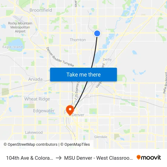 104th Ave & Colorado Blvd to MSU Denver - West Classroom Building map