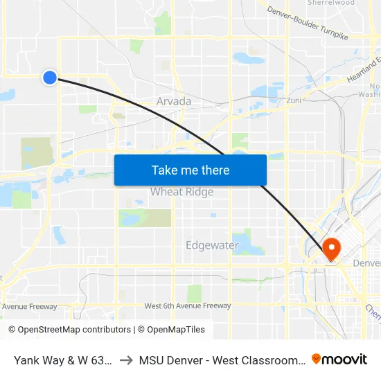Yank Way & W 63rd Ave to MSU Denver - West Classroom Building map