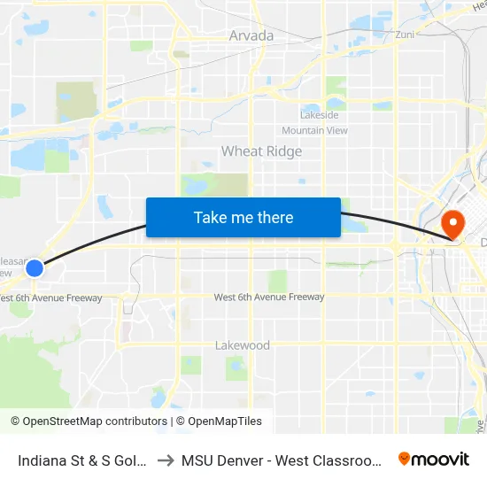 Indiana St & S Golden Rd to MSU Denver - West Classroom Building map