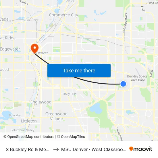 S Buckley Rd & Mexico Ave to MSU Denver - West Classroom Building map