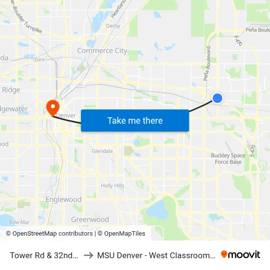 Tower Rd & 32nd Pkwy to MSU Denver - West Classroom Building map