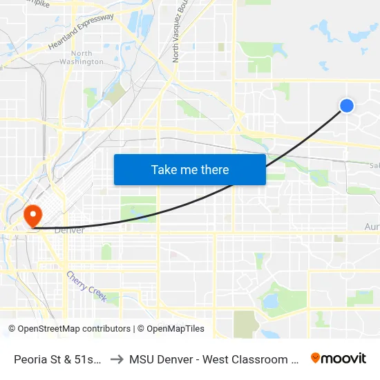 Peoria St & 51st Ave to MSU Denver - West Classroom Building map